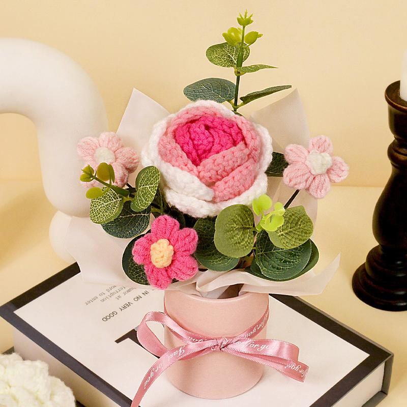 1 шт. Роза Элегантный подарок ручной работы Искусственный цветок Вечный Вязаный День святого Валентина Пышный Романтический букет Сделай сам 20x14 см