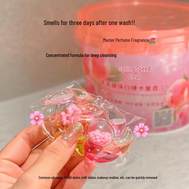 Капсулы для стирки Quansujie 6D - Аромат Белого Персика и Меда, Аромат Камелии, Мощное удаление пятен, Длительная свежесть - 70 капсул