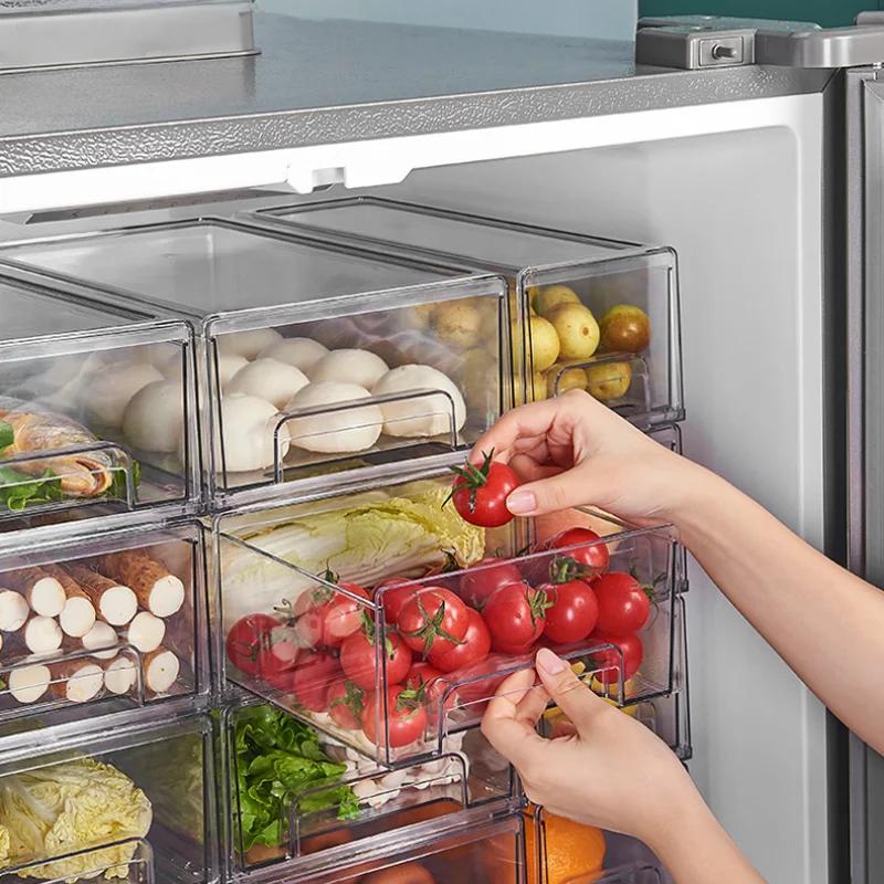 Kitchen Refrigerator Storage Box Fruit Vegatable Meat Fish Food Drawer Organizer Fresh-keeping Stackable Bin Stackable Container