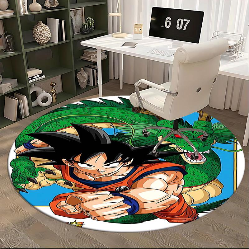1pc Dragon Ball Z Goku & Shenron Anime Cartoon Design Round Carpet - Office Chair Mat, Non-Slip Rug for Home Decor, Living Room, Bedroom, Game Room, B