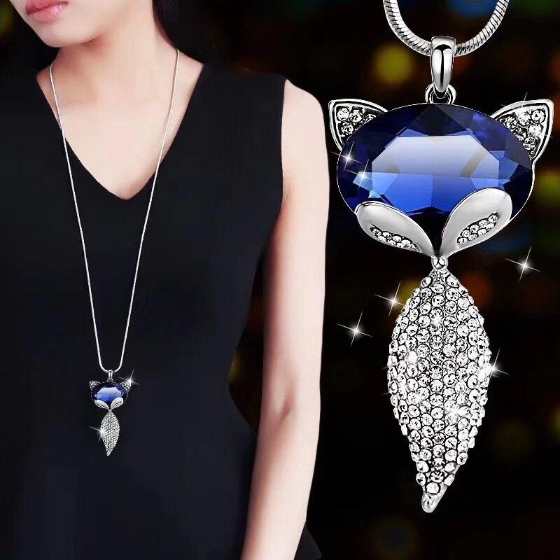 Длинные ожерелья и подвески для женщин Collier Femme, синий тюльпан, массивное свитер-цепочка, ожерелье, модные серебряные ювелирные изделия с кристаллами 2021