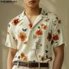Мужские летние рубашки оверсайз с лацканами, короткими рукавами и цветочным принтом, в стиле кэжуал