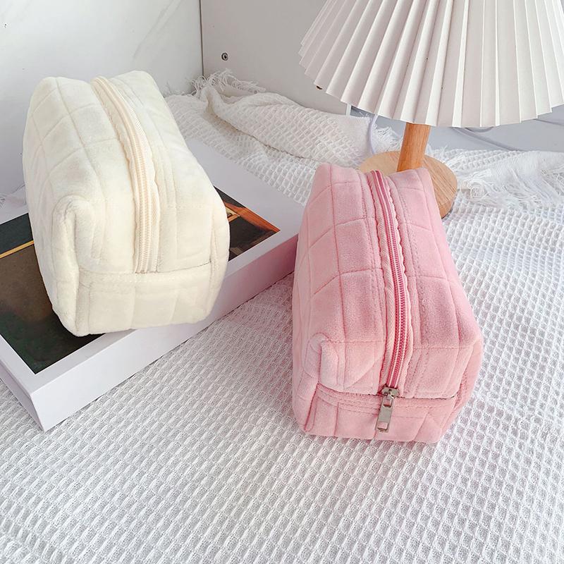 Милая меховая косметичка для женщин на молнии, большая однотонная косметичка, дорожная косметичка, косметичка, плюшевый мешочек для ручек