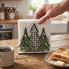 Wooden Napkin Dispenser for Kitchen Christmas Theme Holder, Decorative Holiday Paper Towel Stand, Home Table Decor HD UV Printing Organizer