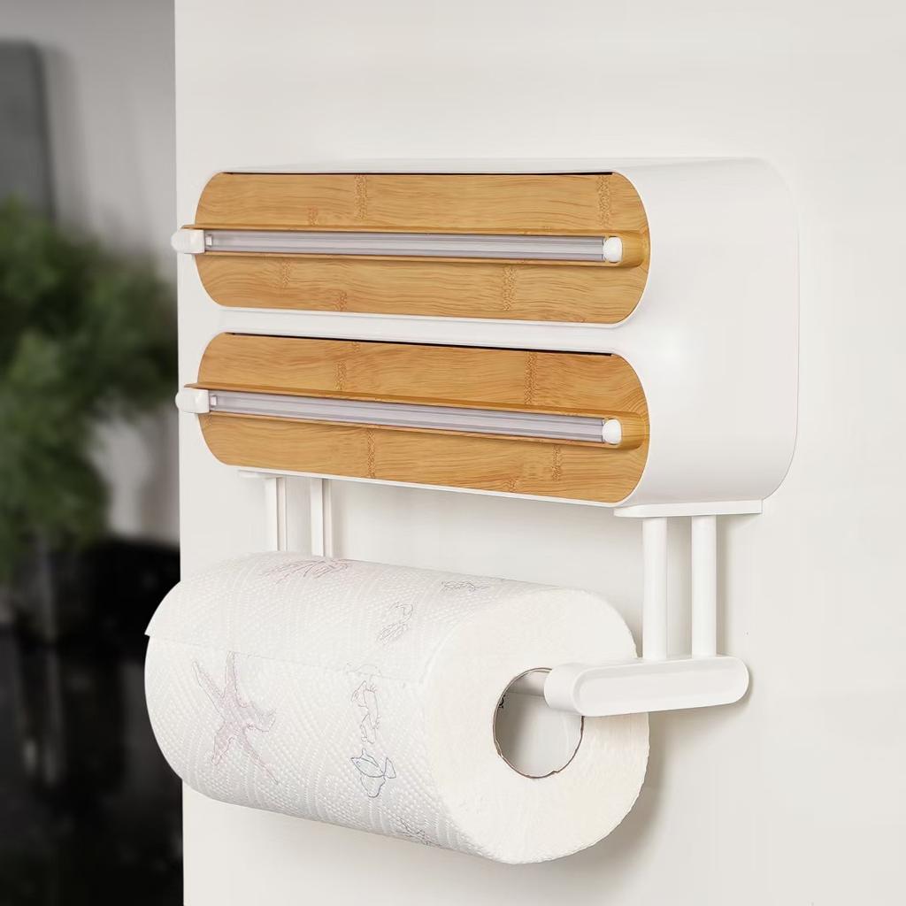 Kitchen Plastic Wrap Dispenser Refrigerator Magnetic Cling Film Holder Baking Tinfoil Cutter Roll Paper Stand Organizer
