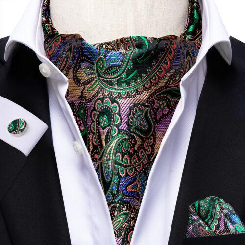 Mens Ascot Tie Set Paisley Cravats Red Black Blue Gold Pink Silk Vintage Scarf