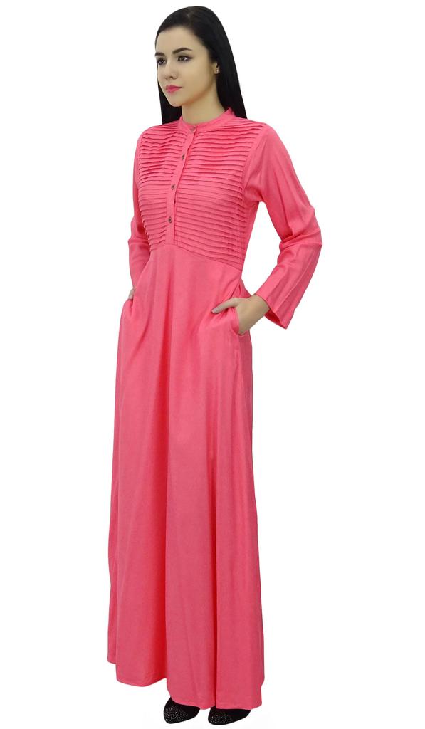 Bimba Женское простое платье джилбаб макси с длинным рукавом и воротником-стойкой