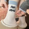 Little Dog Embroidery Gray-blue Series Socks, Women's Mid-calf Socks, Versatile Cotton Socks, Boneless Cartoon Cute Pile Socks