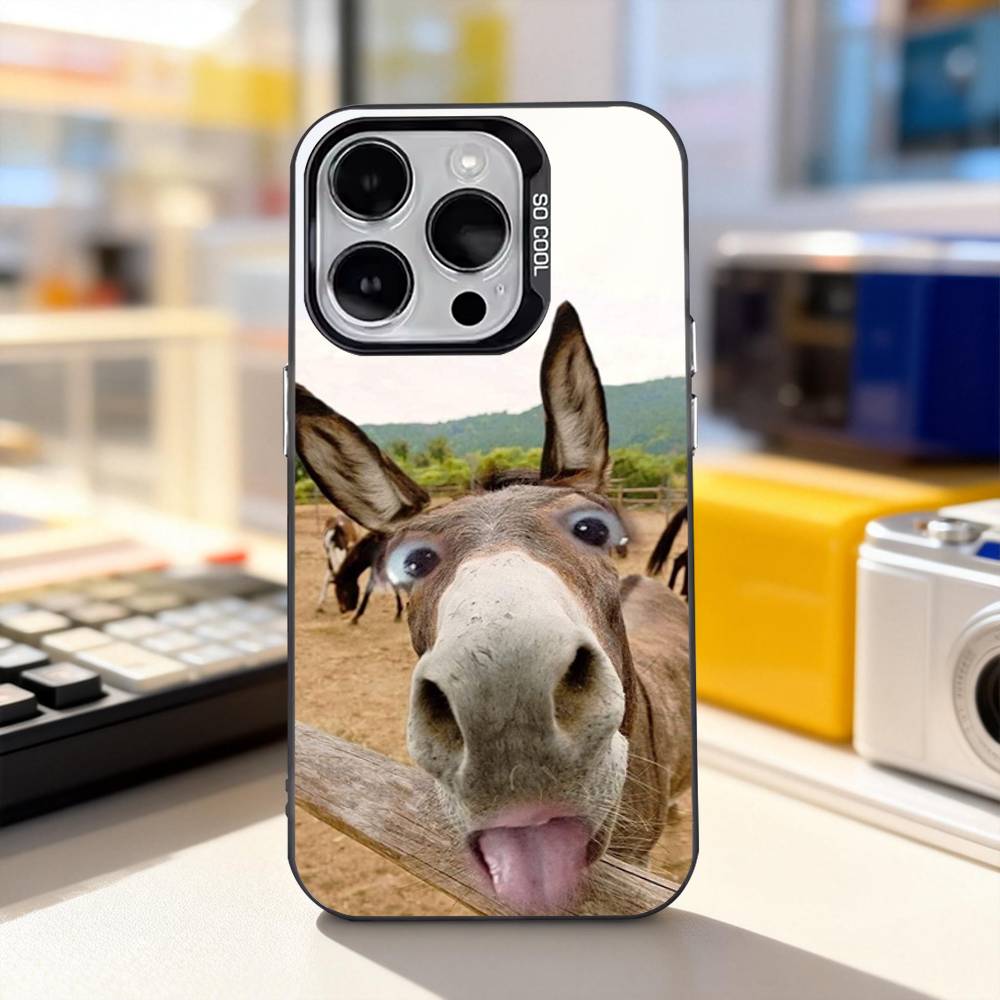 Забавный Осел Милый Для iPhone 11,12,13,14,15,16,17,Pro,Max,Plus,E,Air,Mini Чехол для Телефона IMD Матовый Черный