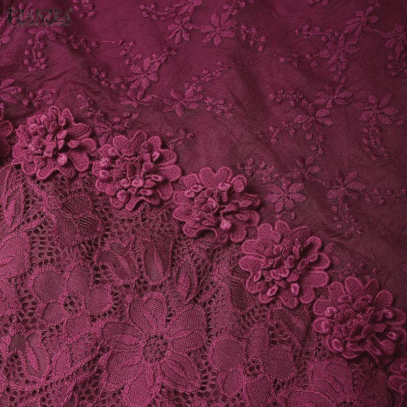 ZANZEA Женское повседневное элегантное кружевное платье с круглым вырезом и рукавами 3/4