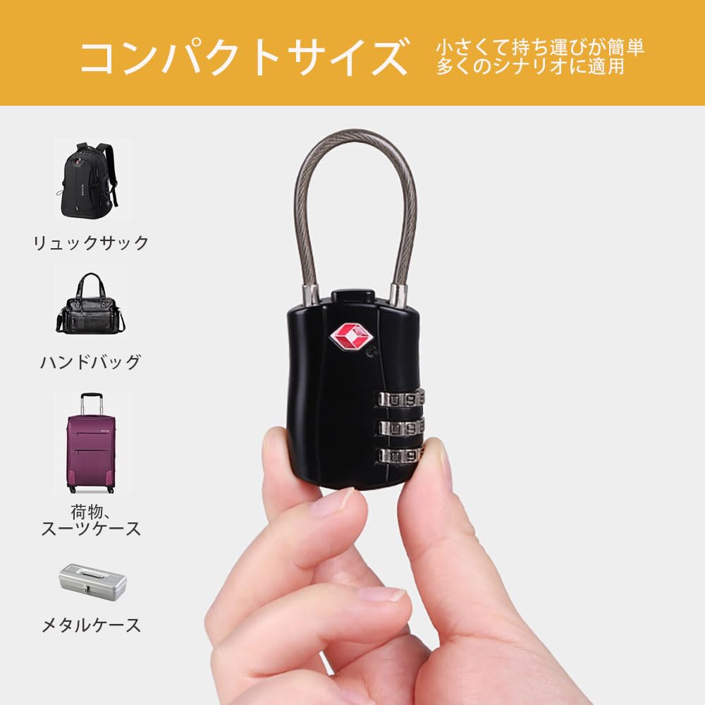 TSA Lock Padlock Security Goods 3 Digit Dial Lock Wire Type Travel Suitcase Overseas Airport Luggage Handbag Rucksack PIN Anti-Theft (Black) [Item]
