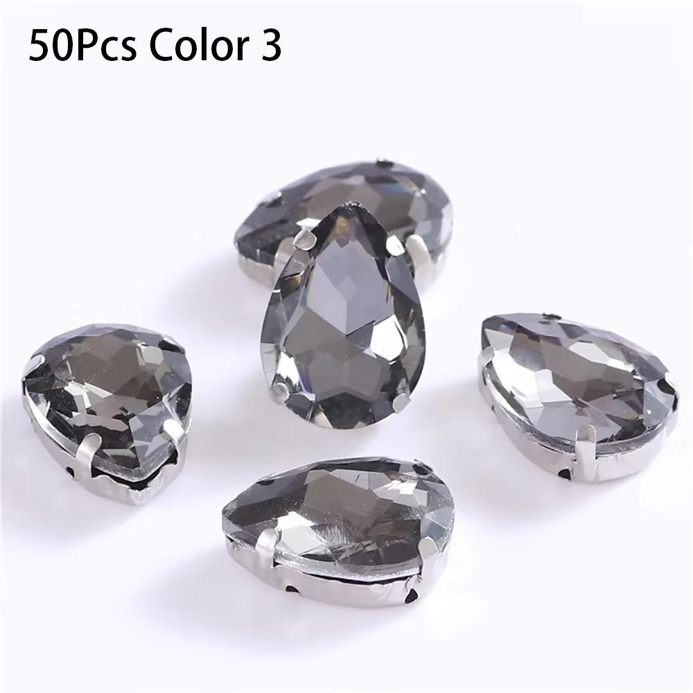 50Pcs/Pack Teardrop Shape Glitter Sewing Rhinestones Diamond Beads Ornament For Needlework
