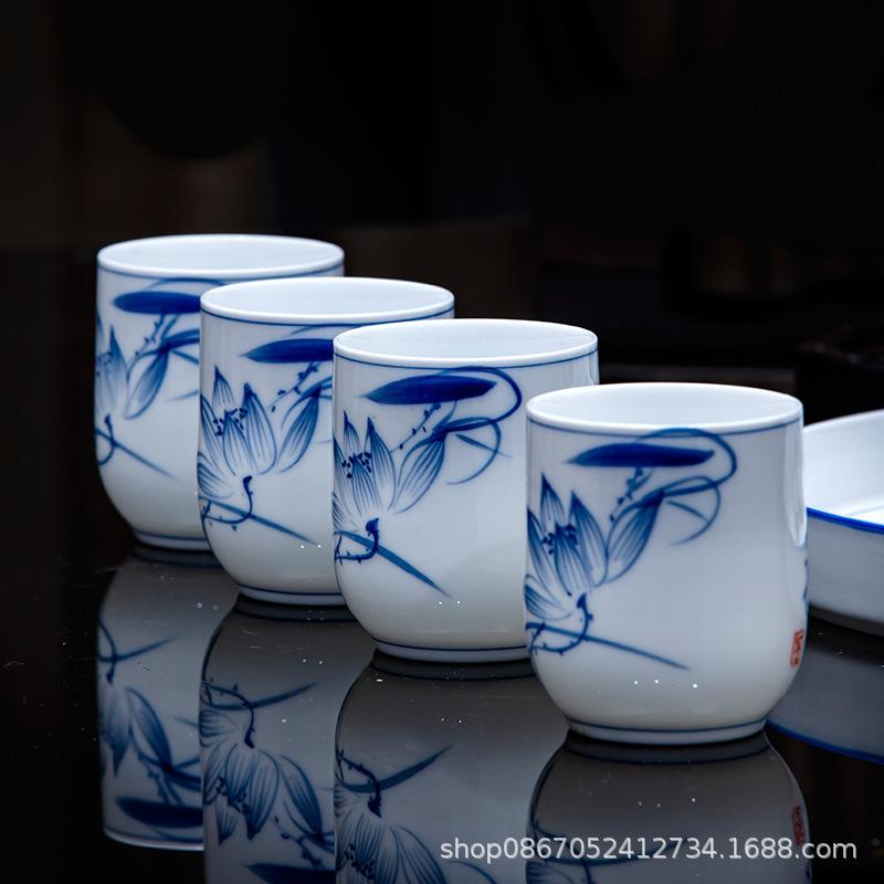 Hand-painted blue and white porcelain tea set Home meeting office Chinese Jingdezhen ceramic beam teapot teacup