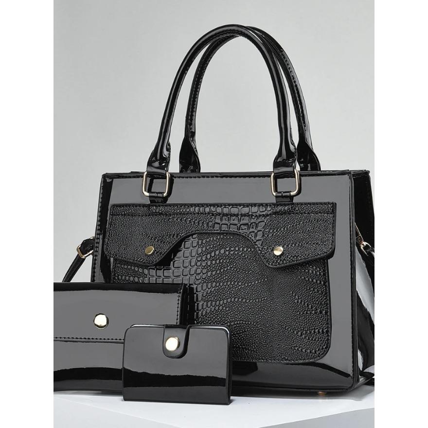 Женская деловая сумка большой емкости для поездок на работу, яркая кожаная женская сумка для девочек, сумка через плечо из трех частей, крокодиловая декоративная