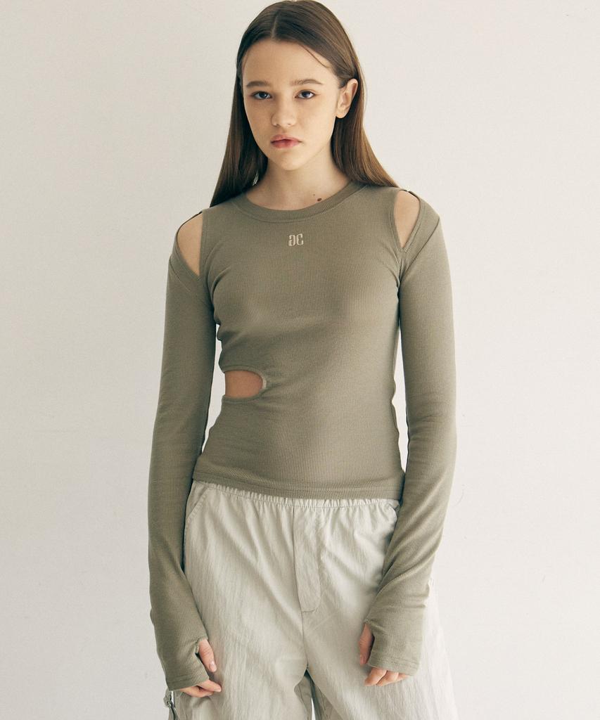 ART SPEAK HOUSE Side Cut Out Long Sleeve_Khaki
