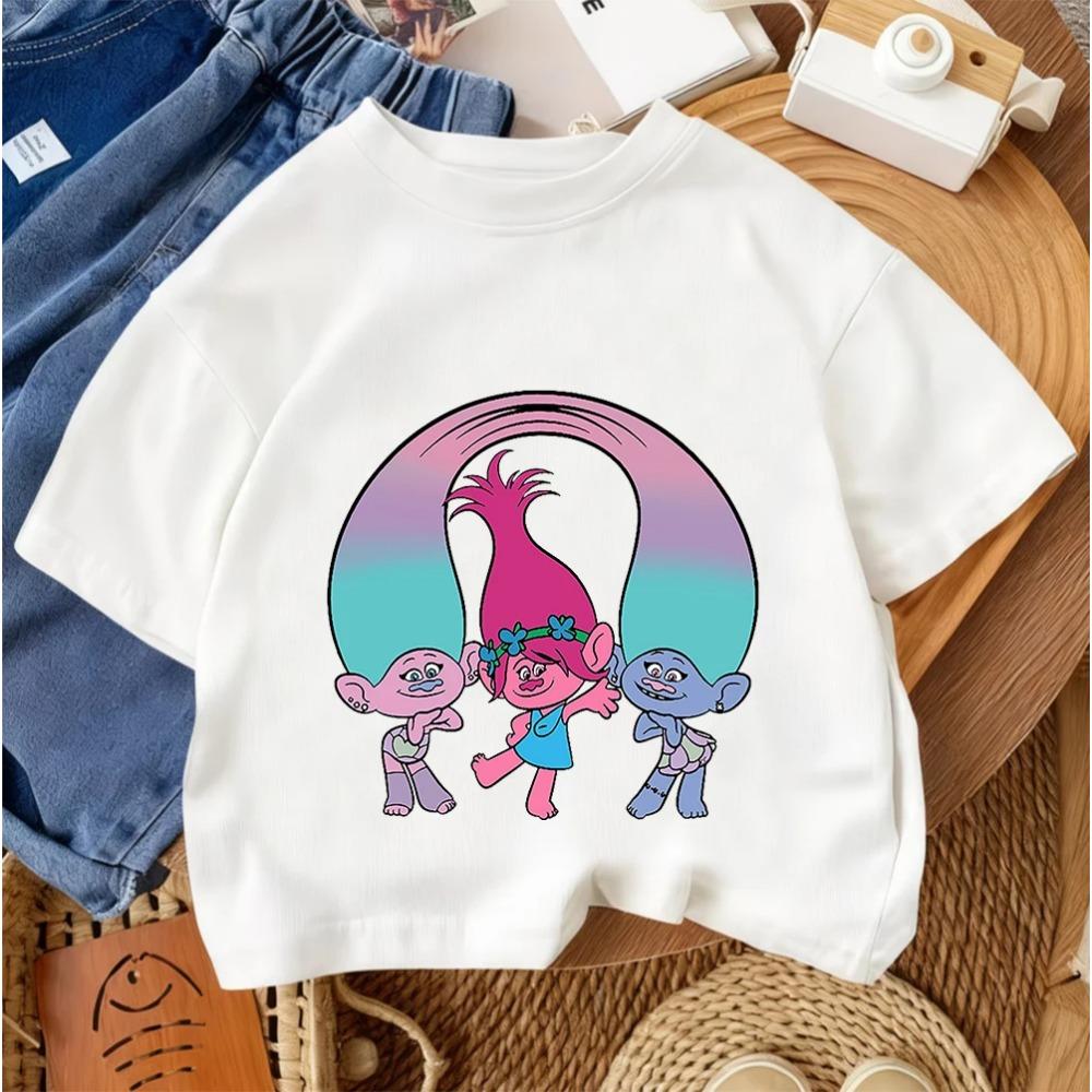 Summer Casual Boys Girls Tee Trolls Kawaii Design Kids Street Style Fashion 3-14 Age