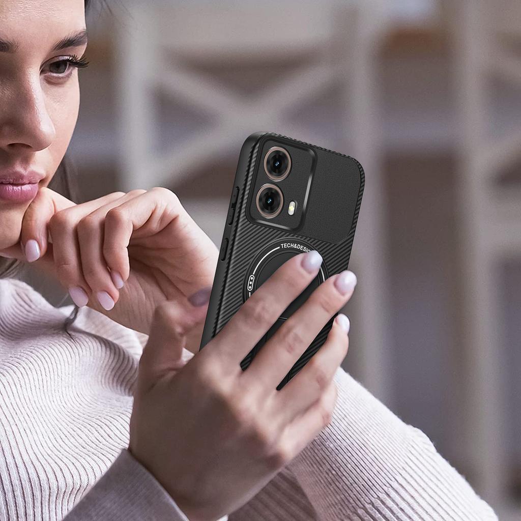 Чехол для Motorola Moto G85 5G с текстурой углеродного волокна, ПК+ТПУ, чехол для телефона с подставкой