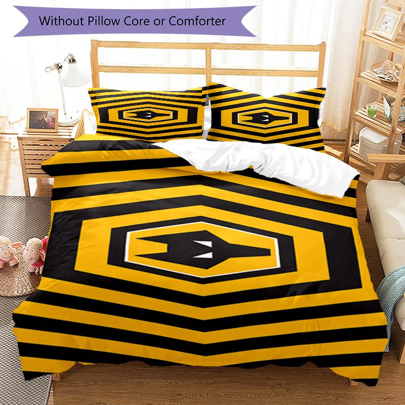 Wolves Team Emblem Printed Pattern Duvet Cover Set – includes 1 duvet cover and 2 matching pillowcases Bedroom decor Christmas gifts