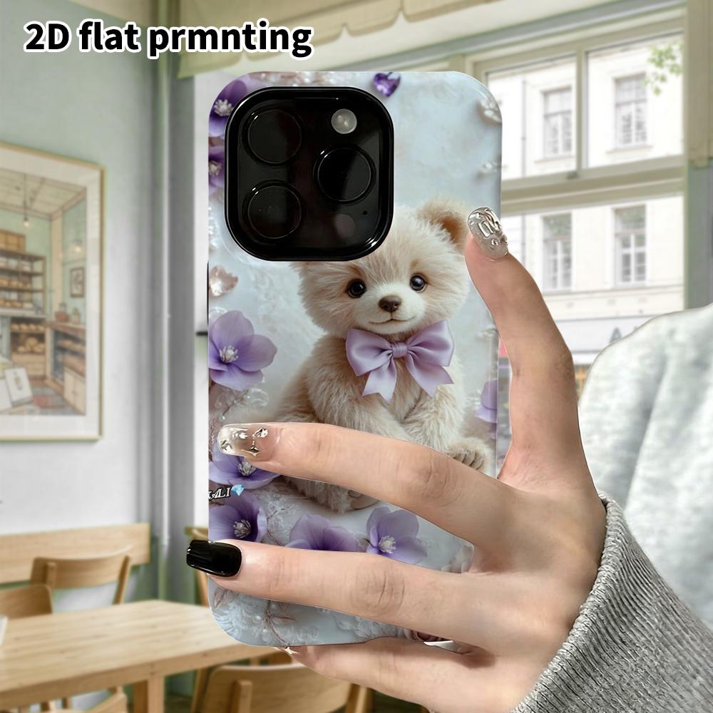 Phone Case: 2D flat design suitable for iPhone 18 17 16 15 14 13 Pro film protective case, couple style, light brown bear, Christmas and Halloween gif