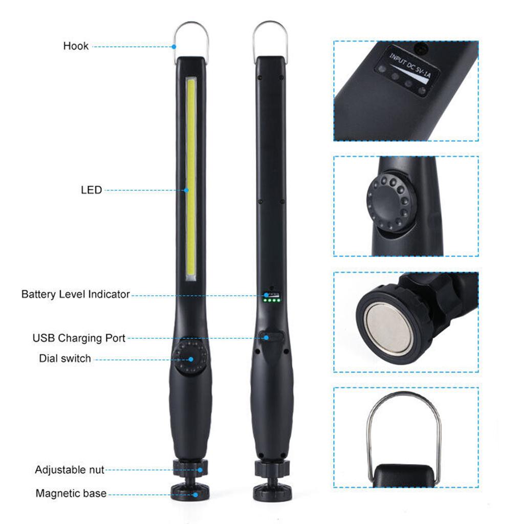 2pcs Cob Led Work Light Powerful Magnetic Rechargeable Rainproof Super Bright Inspect Folding Torch Flashlight