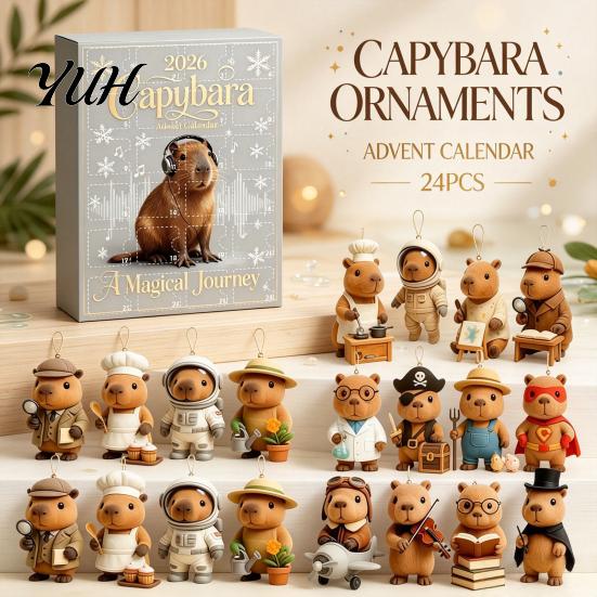 Cute Animal Countdown Collection 2026 Christmas Capybara Advent Calendars, 24 Days with Novelty Gift for Lovers 2D Hanging Ornaments, Holiday Box Kids
