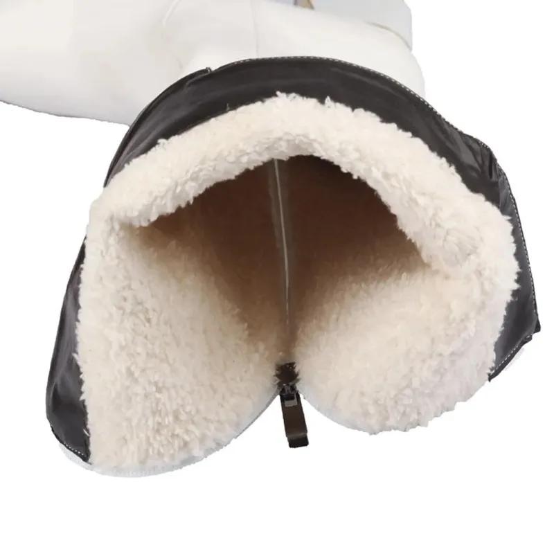 Women White Leather Knee Bare Boots Square High Heel Casual Long Tube Booties Lady Sexy Over Knee Thigh High Boots Lady Winter