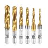 6PCS Hex Shank Tap Drill Bit Set High Speed Steel Spiral Threading Tapping Chamfering Bits