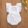 Baby Cute Romper Embroidered Sleeveless Ruffle Decorated Snap Button Closure Breathable Jumpsuit