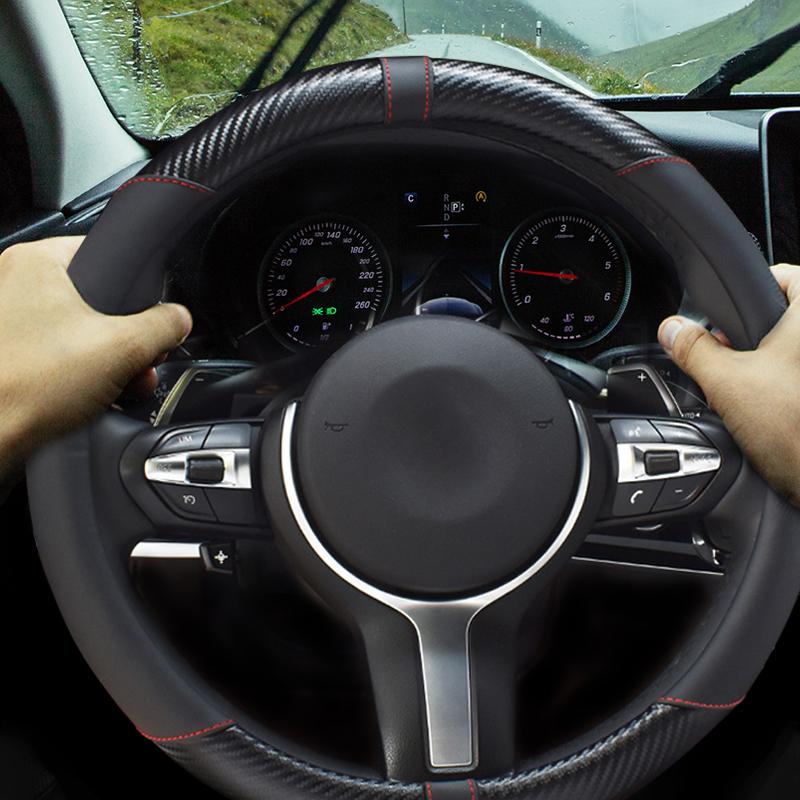 38 см чехол на руль автомобиля из ПУ углеродного волокна, искусственная кожа, чехлы на руль, дышащая тканевая оплетка, автоаксессуары