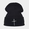 Unisex Vintage Cross Embroidered Knit Beanie Hat Punk Street Style Warm Winter Cap