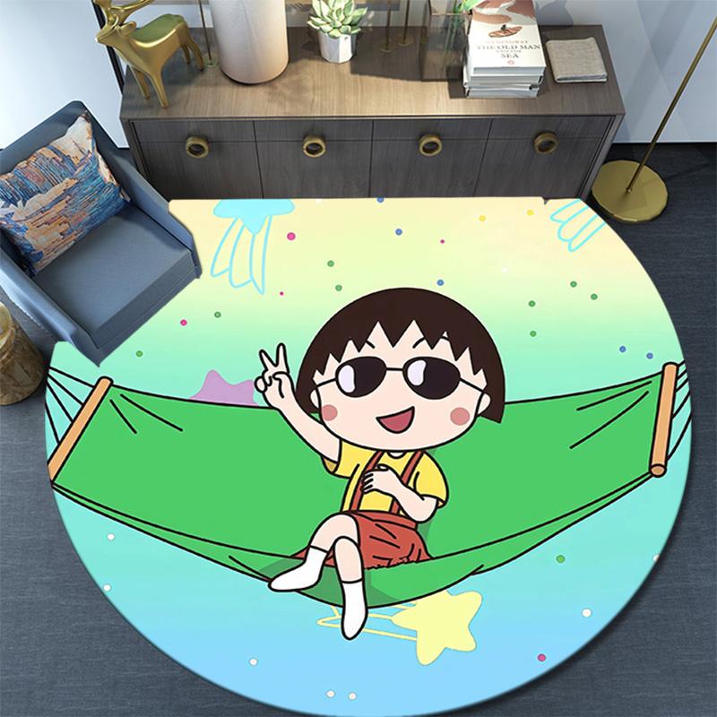 Chibi Maruko‑chan2 Round Area Rug,Carpet Rug for Living Room Bedroom Sofa Playroom Decor,Non-slip Floor Mat