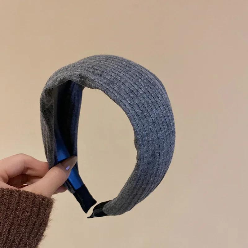 New Vintage Kintting Cloth Headbands for Women Solid Color Wide Stripe Hairband High Skull Top Nonslip Elegant Hair Accessories