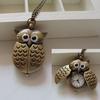 Vintage Bronze Retro Slide Smart Owl Pendant Long Chain Necklace Pocket Watch