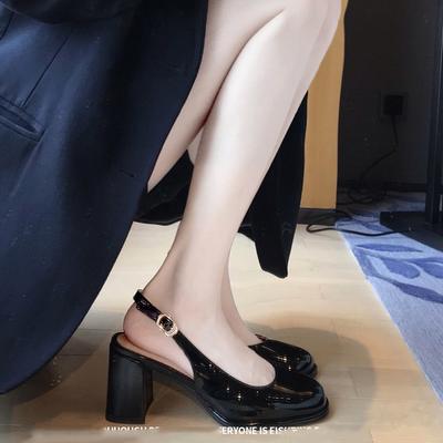 Французские односложные пряжки на высоком каблуке с пустым задником, сандалии с квадратной головкой и средним каблуком, женские туфли Мэри Джейн, толстые каблуки, одинарные туфли для женщин