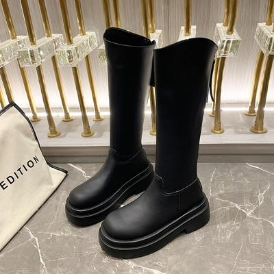 Новые кожаные сапоги на платформе для женщин, модные, с мягкой подошвой, женские туфли, дизайнерские, повседневные, до колена, женские