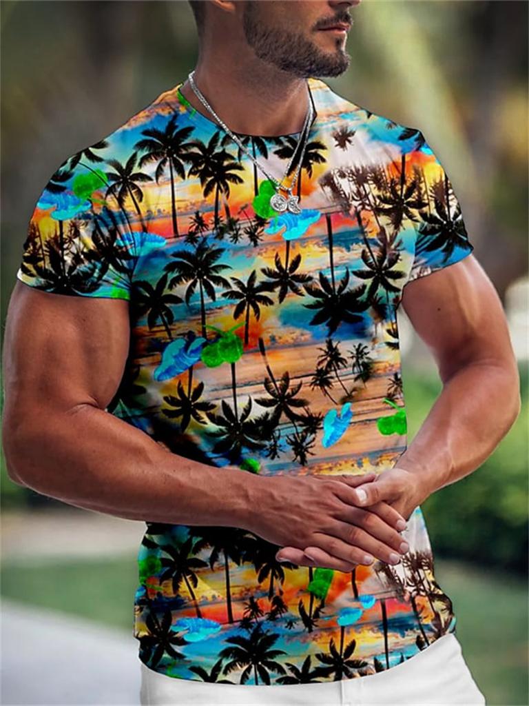Summer Hawaiian Men's T-shirt 3d Print Tree Graphic T Shirt Fashion Short Sleeve Clothing Oversized Camiseta Streetwear Tee Tops