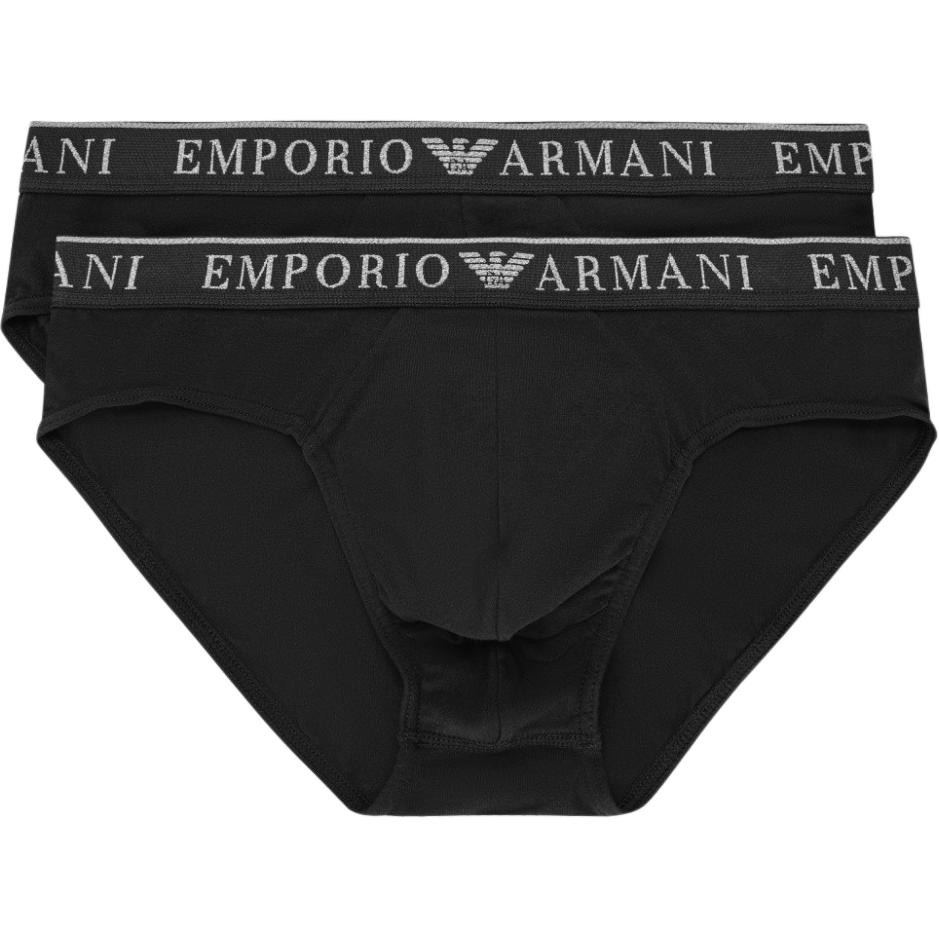 Emporio Armani FW24 Однотонное Треугольное Нижнее Белье с Принтом Логотипа и Букв 2 шт. Мужское Нижнее Белье Черное 111733-4F720-23820