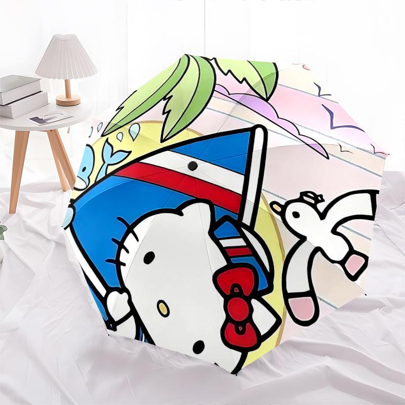 1pc Hello Kitty Automatic Opening/Closing Umbrella with Nautical Theme, Portable Three-Fold Design, 8-Bone Iron Frame, Outdoor Umbrella, Ideal Gift fo