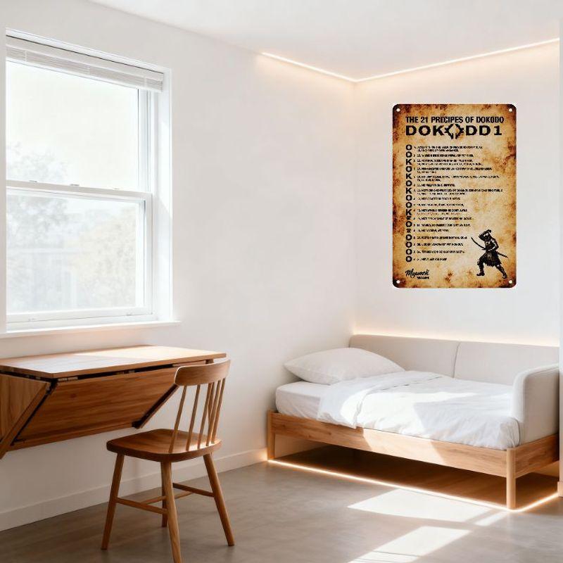 Vintage Dokodo Metal Tin Sign - The 21 Precepts of Dokodo with Samurai Illustration, Retro Style Plaque for Home Decor/Bar/Cafe
