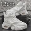 2024 Men's White High-Top Shoes with 12cm Invisible Height Increase, Air Cushion, Thick Sole, Fashionable Dad Sneakers