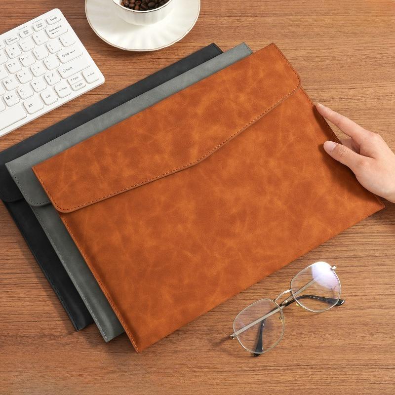 A4 file bag storage bag, large capacity, double-layer data file bag, laptop leather protective cover