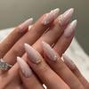 24Pcs Almond Press On Nails Ocean Blue French Tip With Flower Pearl Glitter Simple Wearable False Nail Art Manicure Set