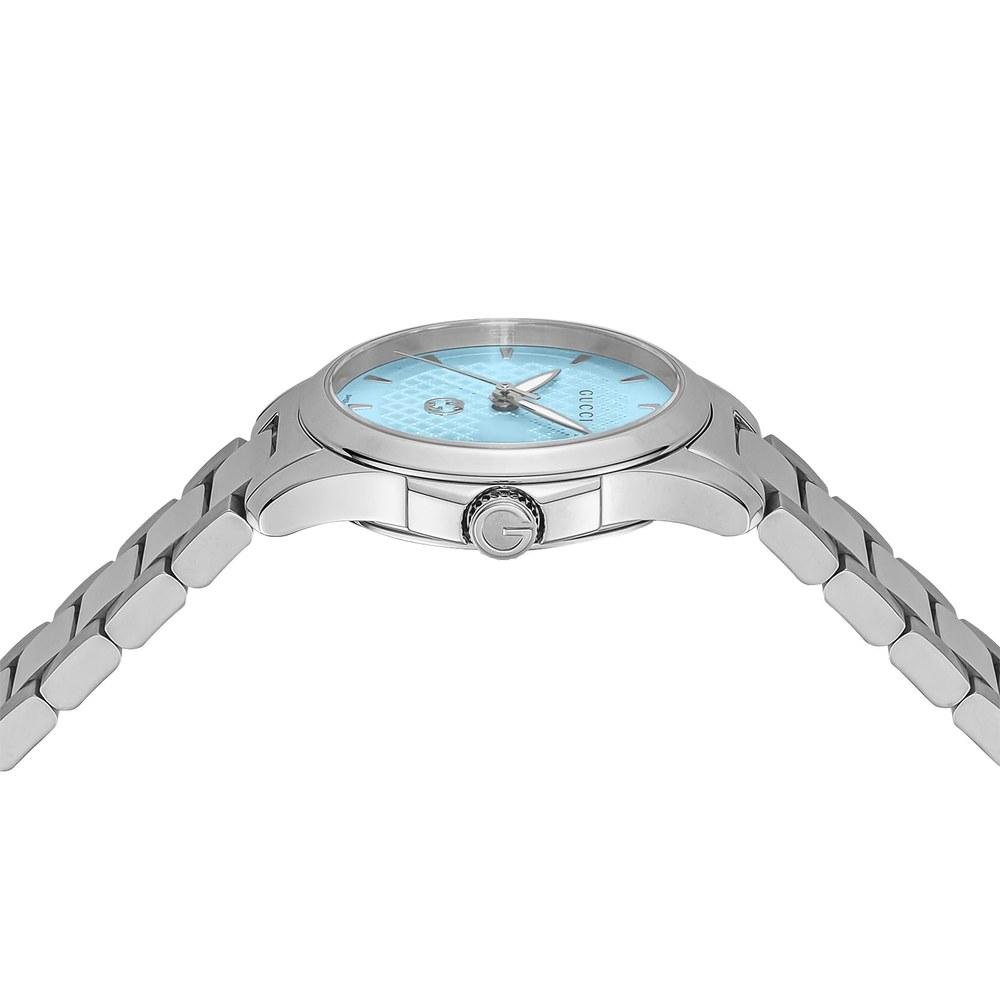 Gucci G-Timeless Women's Quartz Wristwatch 27MM Stainless Steel Turquoise Blue Dial Sapphire Glass Silver