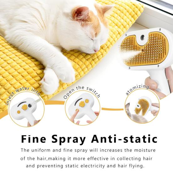 Cat Steam Brush 3-in-1 Pet Hair Removal Steamy Brush for Shedding Pet Grooming Massage Comb for Long/Short Hair Dogs Cats