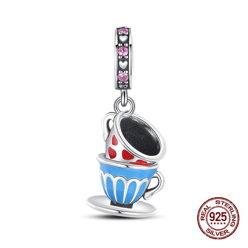 Real 925 Sterling Silver Chocolate Pizza Cake Fries Food Charms Beads Fit 925 Original Bracelets DIY Cute Jewelry Gifts