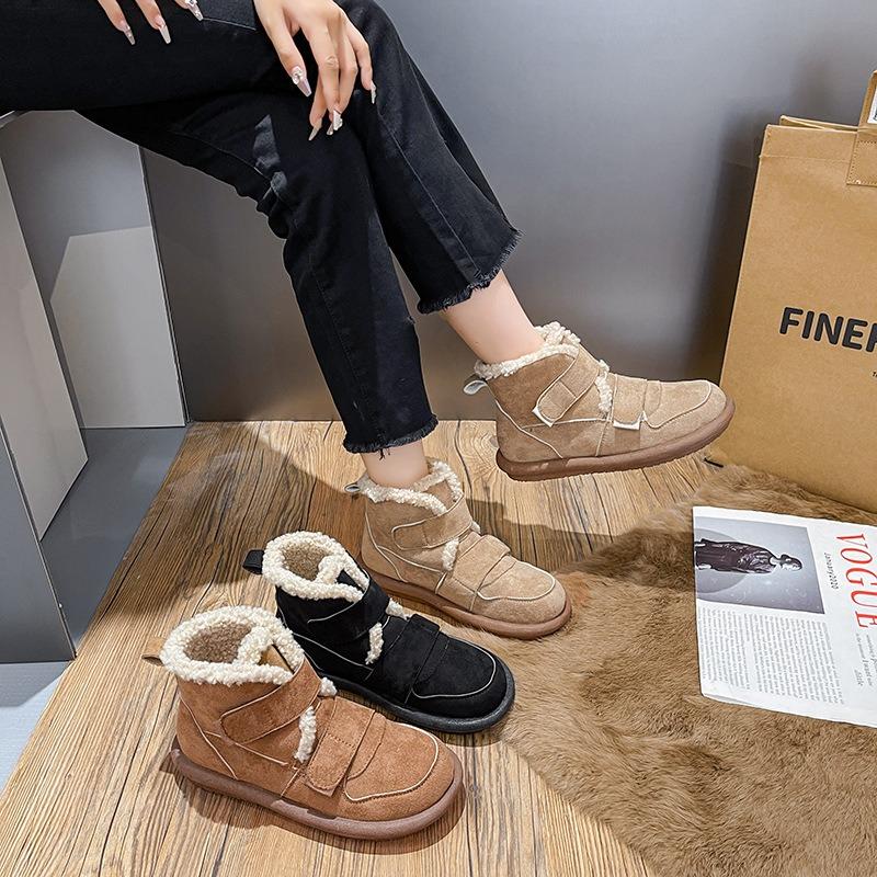 Зимние меховые зимние сапоги женские ботильоны модные новые теплые туфли на плоской подошве из хлопка с нескользящей подошвой классические женские ботинки