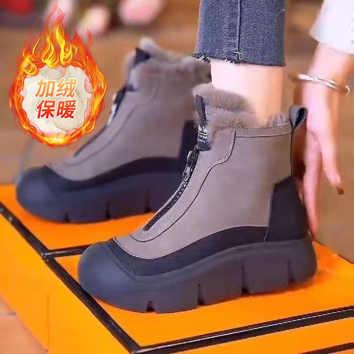 Зимние новые модные женские ботинки Martin на платформе 2025 года, зимние хлопковые ботинки из флиса, теплые повседневные туфли с застежкой-молнией спереди