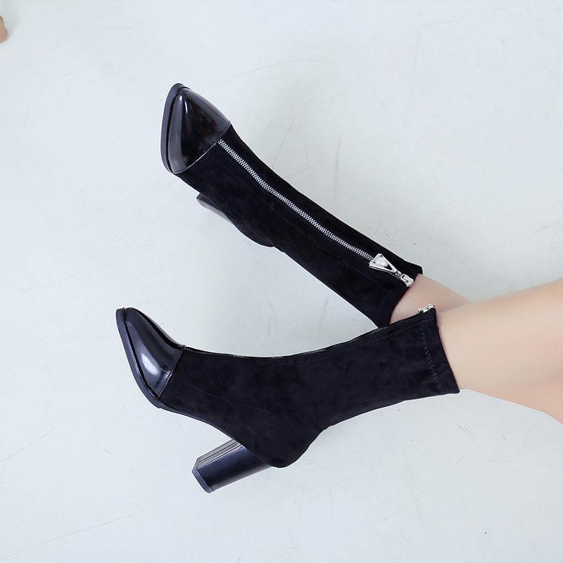 Короткие сапоги женские весенние и осенние вязаные носки сапоги эластичные сапоги тонкие каблуки тонкие узкие сапоги высокие каблуки носки сапоги женские