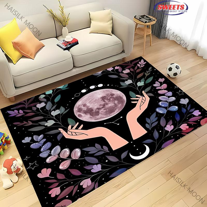 1PC Sun Moon Starry Sky Flower Grass Theme Printed Carpet ! Rug for Living Rooms Bedrooms, Office Areas, Four Seasons Mat Gifts