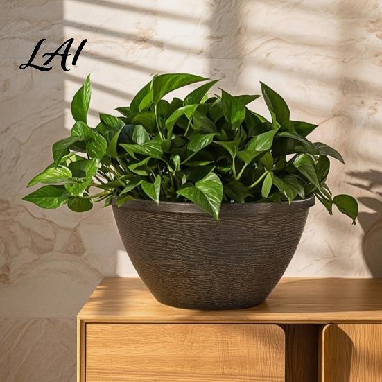 Breathable Garden Pot with Drainage Resin Flower Planters Vintage Plant Hole & Saucer Lightweight Durable Imitation Stone for Indoor Outdoor Retro
